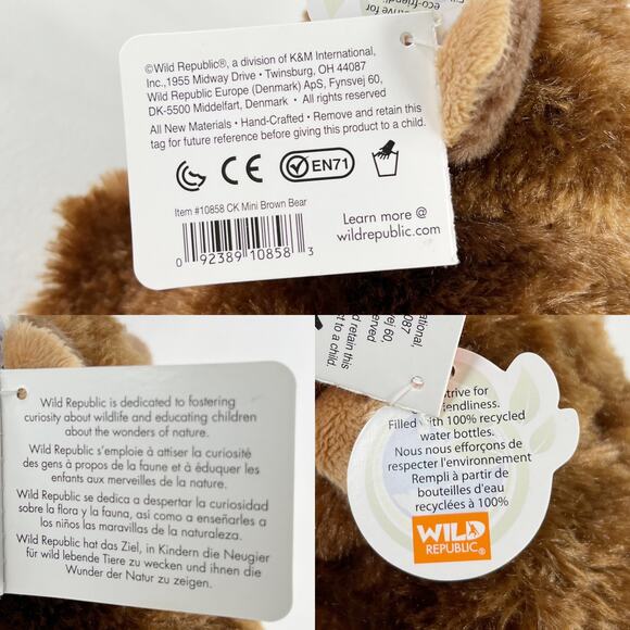 Wild Republic Ck-Mini Brown Bear 8" Plush New - Picture 7 of 9